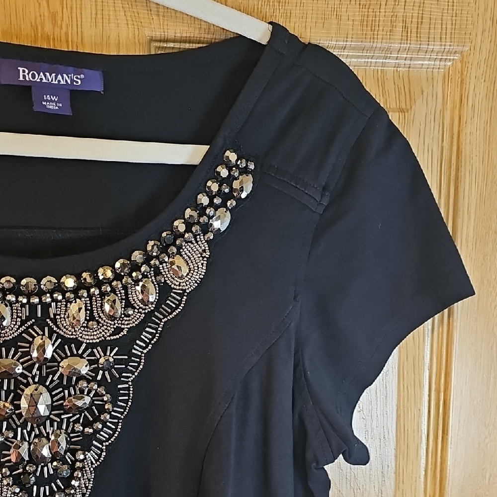 Chic Black Mini Dress with Embellished Neckline - Picture 5 of 10
